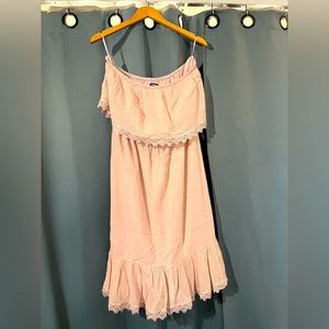 Pink strapless dress with lace detail